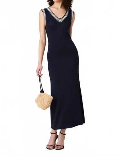 French Connection Sage Knit V-neck Midi Dress In Navy/summer White In Blue