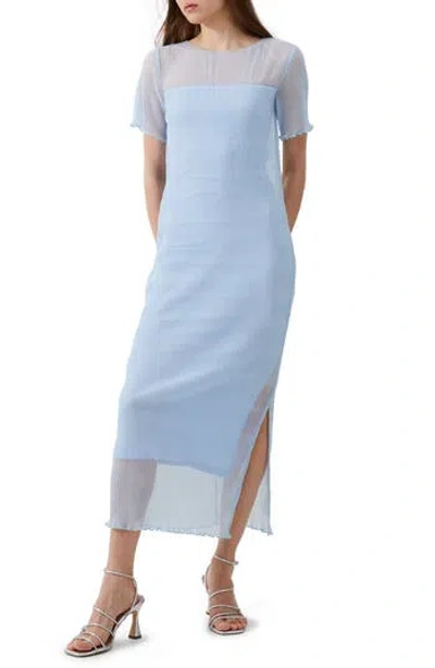 French Connection Saskia Sheer Yoke Midi Dress In Cashmere Blue