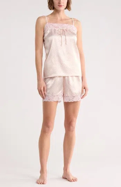 French Connection Sateen Lace Short Pajamas In Pink