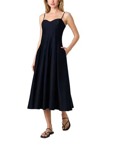 French Connection Sateen Pleated Midi Dress In Navy