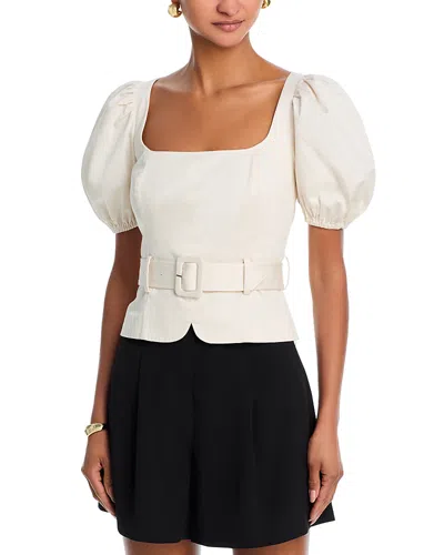 French Connection Belted Puff Sleeve Sateen Top In White
