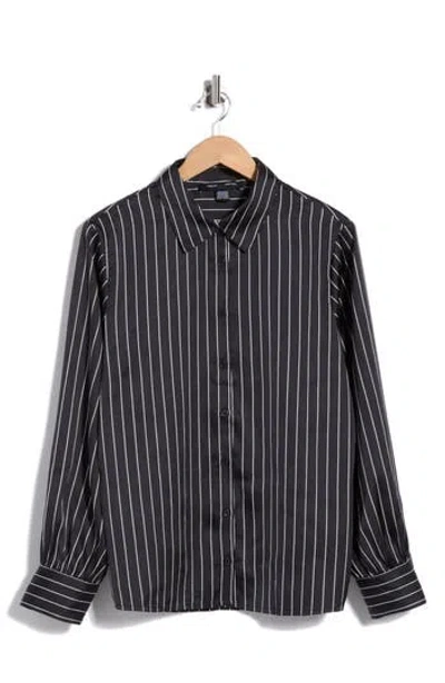 French Connection Satin Button-up Shirt In Black/ Classic Cream