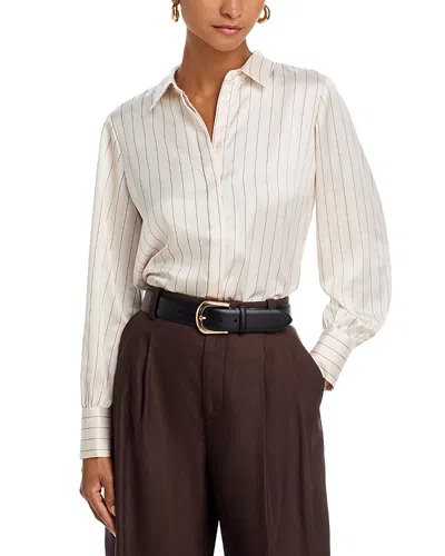 French Connection Satin Pinstripe Blouse In White