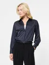 French Connection Satin Pinstripe Blouse In Black