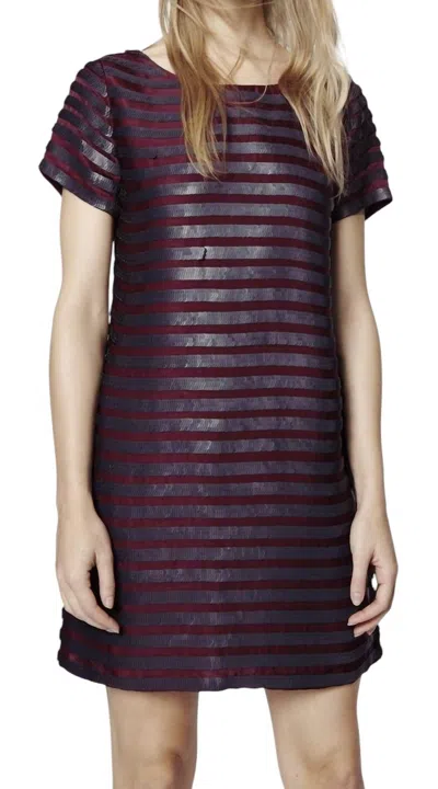 French Connection Sequin Striped Shift Cocktail Dress In Navy/burgundy In Multi