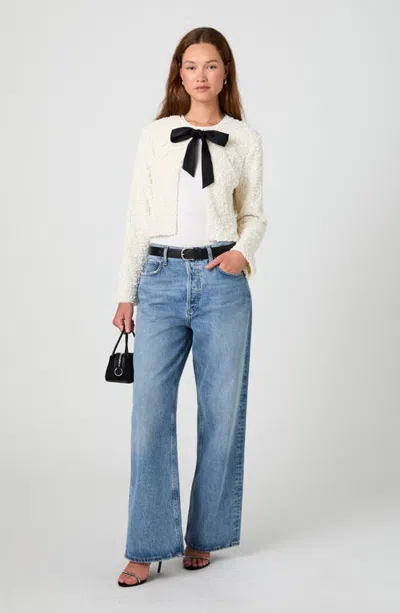 French Connection Sequin Velvet Bow Cardigan In White