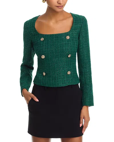 French Connection Shante Shimmer Tweed Double Breasted Top In Green