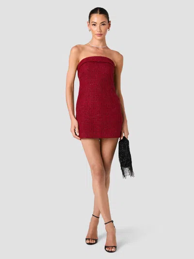 French Connection Shante Shimmer Tweed Strapless Mini Dress In Red