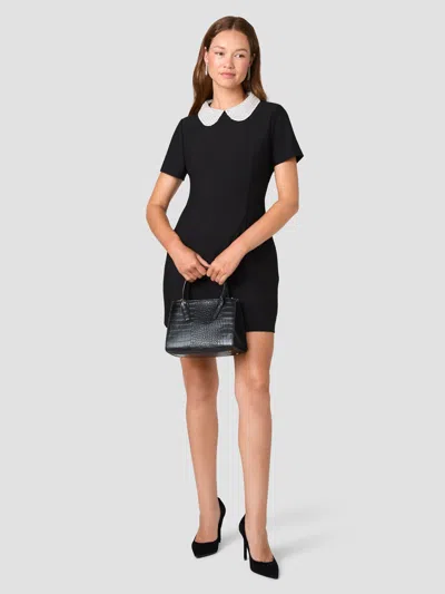 French Connection Shelby Twill Embellished Collar Mini Dress In Black