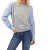 French Connection Shirt Mix Jumper Top In Med Grey/blue/white In Blue