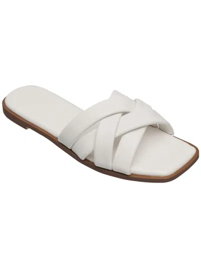 French Connection Shore Womens Vegan Leather Slip On Slide Sandals In White