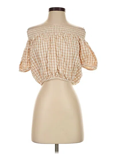 Pre-owned French Connection Short Sleeve Blouse In Tan