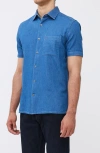 FRENCH CONNECTION SHORT SLEEVE DENIM BUTTON-UP SHIRT