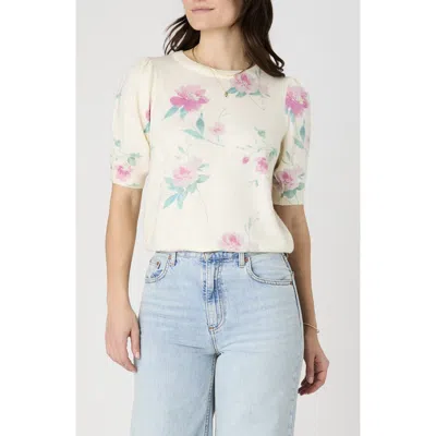 French Connection Short Sleeve Knit Pullover In Ivory/pink Floral