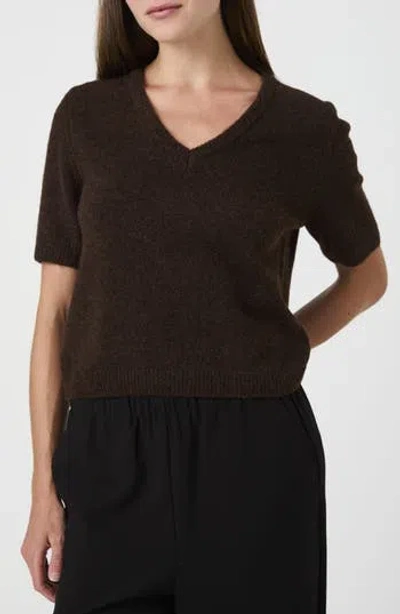 French Connection Short Sleeved V Neck Sweater In Brown