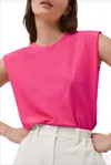 FRENCH CONNECTION SHOULDER PAD CREPE TANK IN WILD ROSA