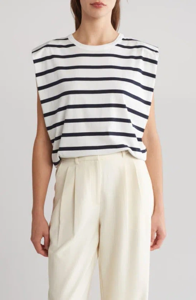 French Connection Shoulder Pad Sleeveless Jersey Tank In Summer White-marine Stripe