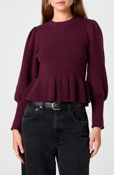 French Connection Sloane Balloon Sleeve Peplum Sweater In Brown