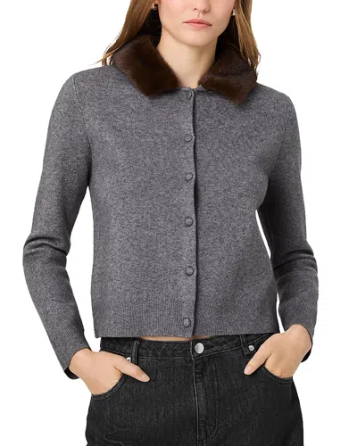 French Connection Sloane Faux Fur Collar Cardigan Sweater In Gray