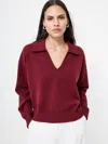 French Connection Sloane Knit Collared Pullover In Cabernet In Burgundy