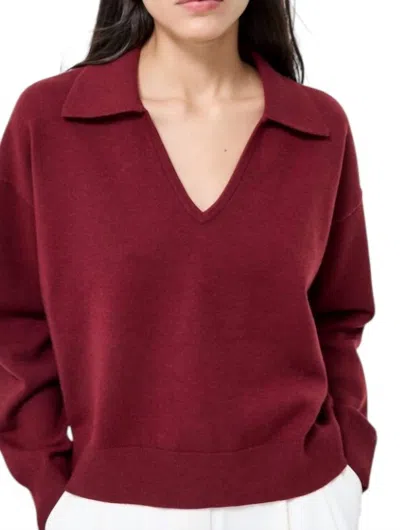 FRENCH CONNECTION SLOANE KNIT COLLARED PULLOVER IN CABERNET