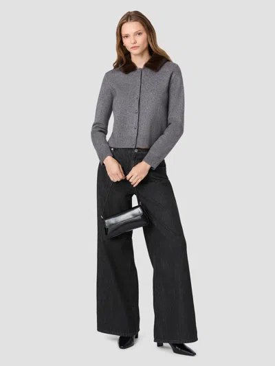 French Connection Sloane Knit Combo Faux Fur Collar Cardigan In Grey