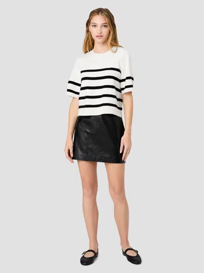 French Connection Sloane Knit Short Sleeve Stripe Top In Winter White