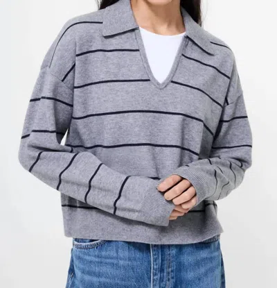 French Connection Sloane Knit Stripe Pullover In Heather Grey- Marine In Multi