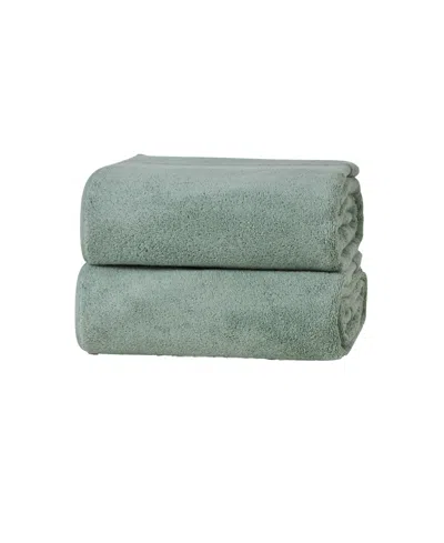 French Connection Solid Dobby 2-pc. Bath Sheet Set, 33" X 63" In Silt Green