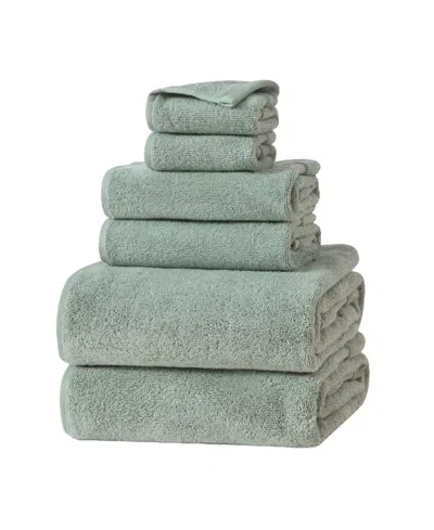 French Connection Solid Dobby 6-pc. Bath Towels Set In Silt Green