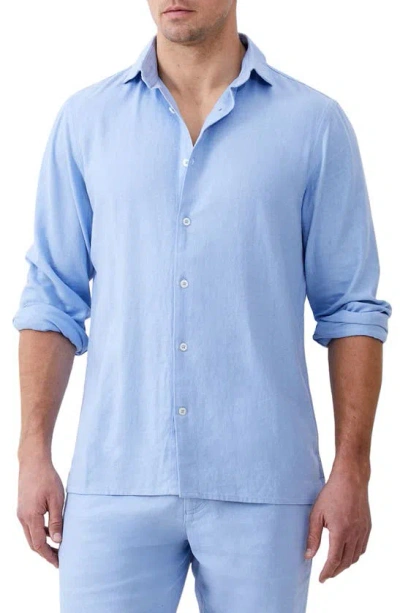 French Connection Solid Linen Blend Button-up Shirt In Light Blue