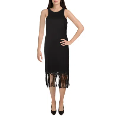 French Connection Solle Womens Fringe Midi Bodycon Dress In Black