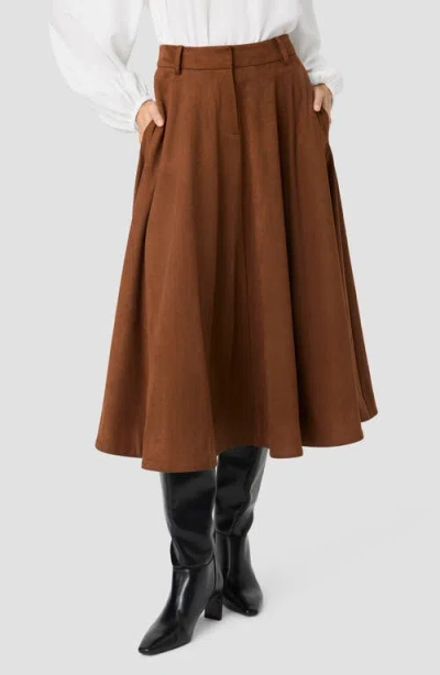 French Connection Sonja Faux Suede Flare Midi Skirt In Neutral