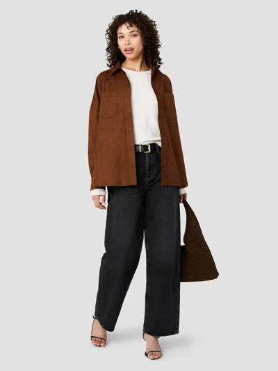 French Connection Sonja Suede Button Down In Porcelain Cream/teal/mari