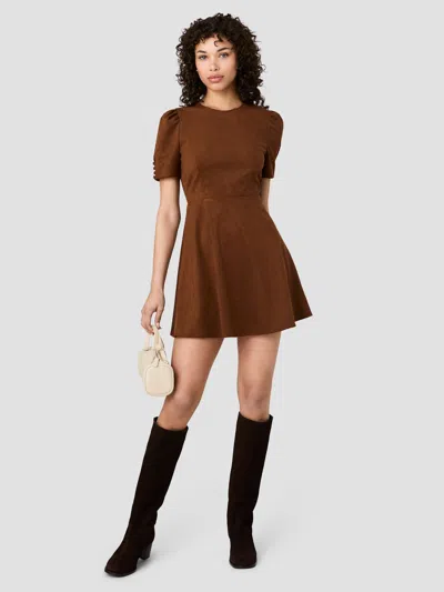 French Connection Sonja Suede Flare Short Sleeve Mini Dress In Chestnut Brown