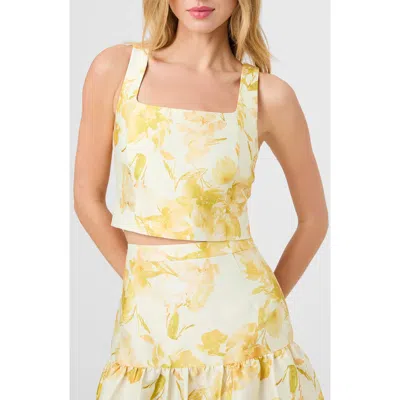 French Connection Structured Taffeta Sophie Fleur Cropped Top In Yellow