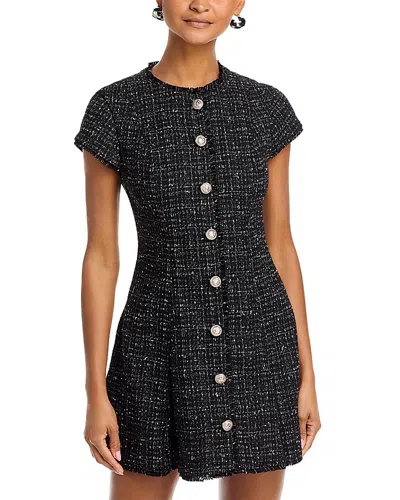 French Connection Speckled Tweed Pleated Mini Dress In Black