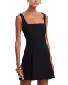 French Connection Square Neck Inverted Pleat Mini Dress In Black