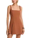 French Connection Square Neck Inverted Pleat Mini Dress In Brown