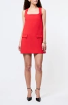 French Connection Whisper Square Neck Mini Dress In Red