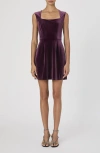 French Connection Square Neck Stretch Velvet Minidress In Burgundy Red