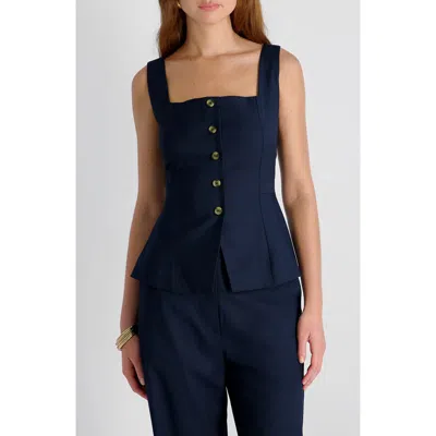 French Connection Square Neck Twill Top In Blue