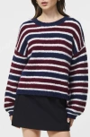 French Connection Stripe Crewneck Sweater In Black
