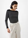 French Connection Stripe Crinkle Knit Top In Black/cream Stripe In Black