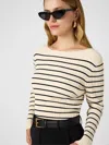 French Connection Womens Striped Knit Pullover Sweater In Cream
