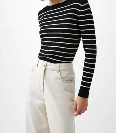 French Connection Stripe Crinkle Knit Sweater In Black/classic Cream