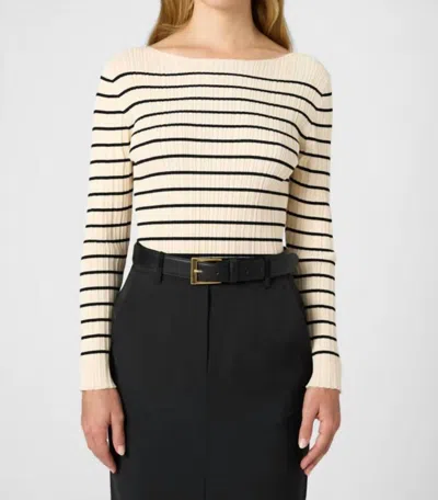 French Connection Stripe Crinkle Knit Sweater In Classic Cream/black