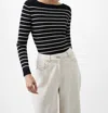 French Connection Stripe Crinkle Knit Top In Black/cream Stripe In Multi
