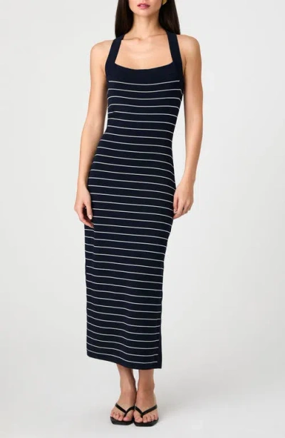 French Connection Stripe Cross Back Body-con Sweater Dress In Blue