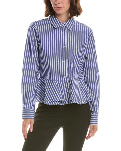 French Connection Stripe Peplum Top In Blue